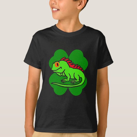 Groene Iguana met vier bladklaver T-shirt (Voorkant)