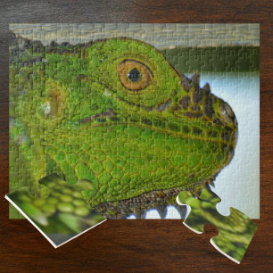 Groene Iguana omhoog dichtbij en persoonlijke foto Legpuzzel