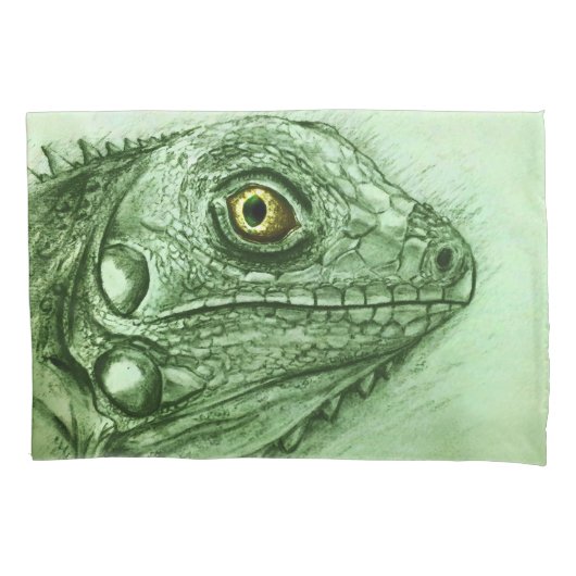 Groene Iguana Realistische Tekening, Cute Reptile Kussensloop (Voorkant)