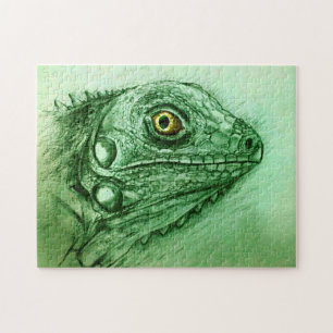 Groene Iguana Realistische Tekening, Cute Reptile Legpuzzel