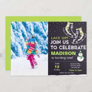 Groene ijsdag Schaats - Uitnodiging met foto