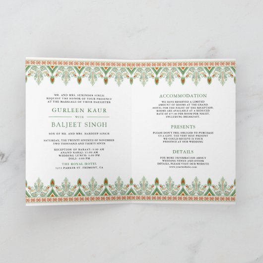 Groene Ikat Alles in een Anand Karaj Sikh bruiloft (Binnen)