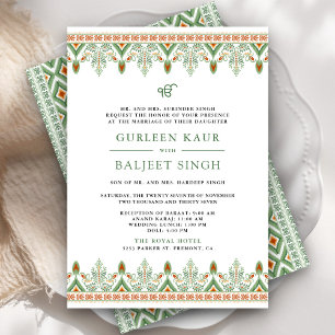 Groene Ikat Anand Karaj Sikh huwelijksuitnodiging Kaart