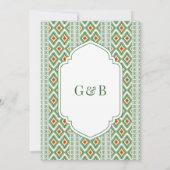 Groene Ikat Anand Karaj Sikh huwelijksuitnodiging Kaart (Achterkant)