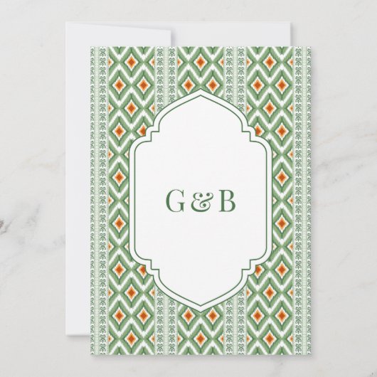 Groene Ikat Anand Karaj Sikh huwelijksuitnodiging Kaart (Achterkant)