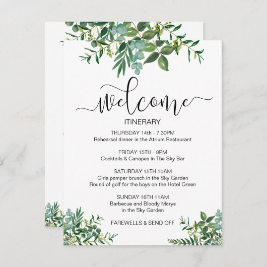 Groene Illustratie Welkom bij Trouwweekend Informatiekaartje (Voorkant / Achterkant)