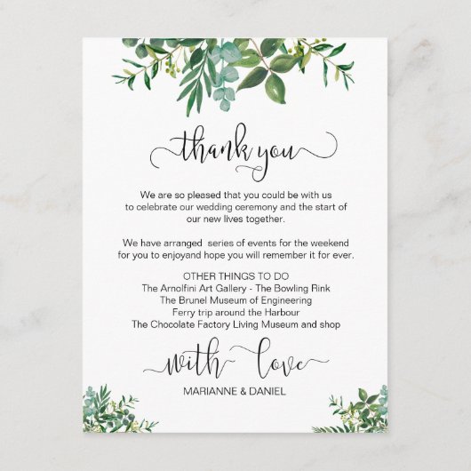 Groene Illustratie Welkom bij Trouwweekend Informatiekaartje (Achterkant)