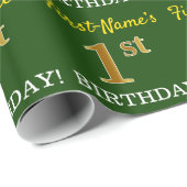 Groene, imitatie Gold look "1st BIRTHDAY" Cadeaupapier (Rol Hoek)