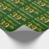 Groene, imitatie Gold look "39th BIRTHDAY" Cadeaupapier (Hoek)