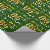 Groene, imitatie Gold look "86th BIRTHDAY" Cadeaupapier (Hoek)