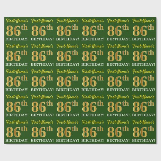 Groene, imitatie Gold look "86th BIRTHDAY" Cadeaupapier (Vlak)