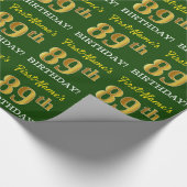 Groene, imitatie Gold look "89th BIRTHDAY" Cadeaupapier (Hoek)
