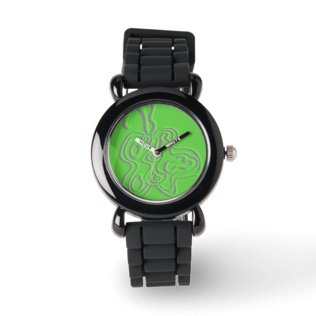 Groene in reliëf gegraveerde "rode" fluitvlieg horloge (Voorkant)