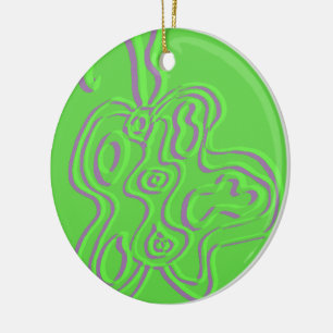 Groene in reliëf gegraveerde "rode" fluitvlieg keramisch ornament