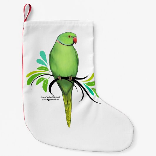 Groene Indische ringnek Parrot Kleine Kerstsok (Voorkant)
