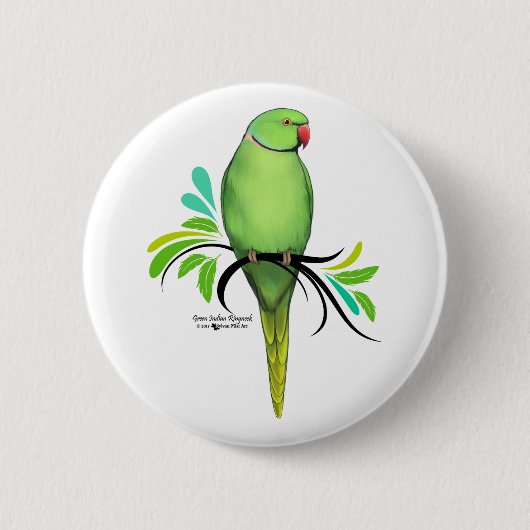 Groene Indische ringnek Parrot Ronde Button 5,7 Cm (Voorkant)