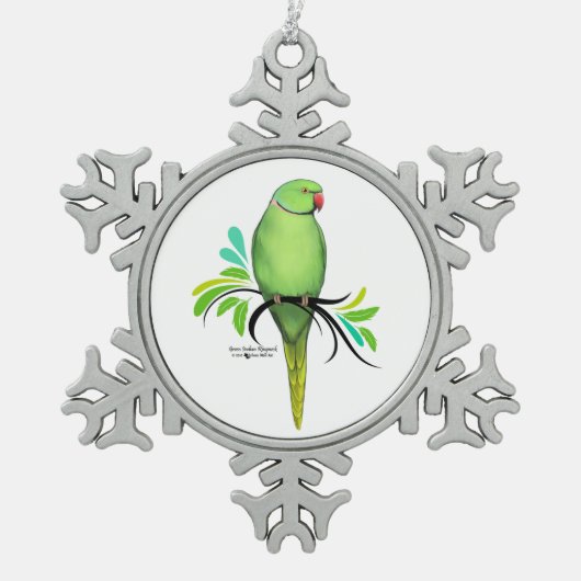 Groene Indische ringnek Parrot Tin Sneeuwvlok Ornament (Voorkant)