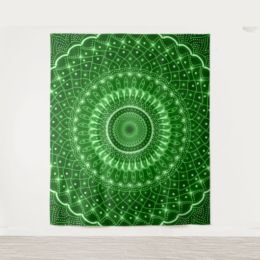 Groene Indische spirituele moderne helende mandala Wandkleed (Voorkant)