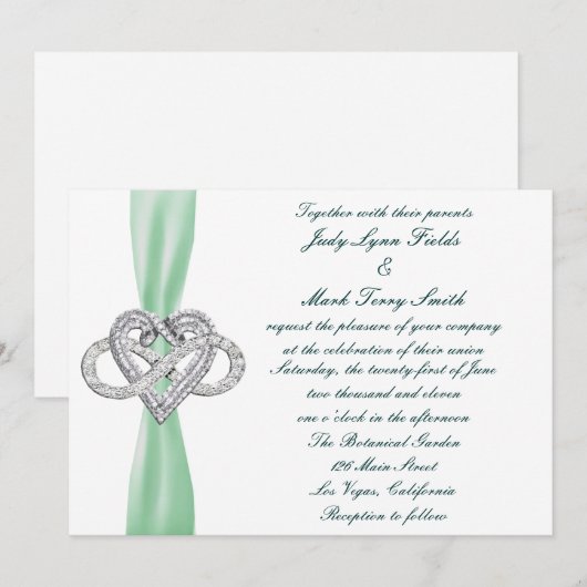 Groene Infinity Hart Bruiloft Uitnodiging (Voorkant / Achterkant)