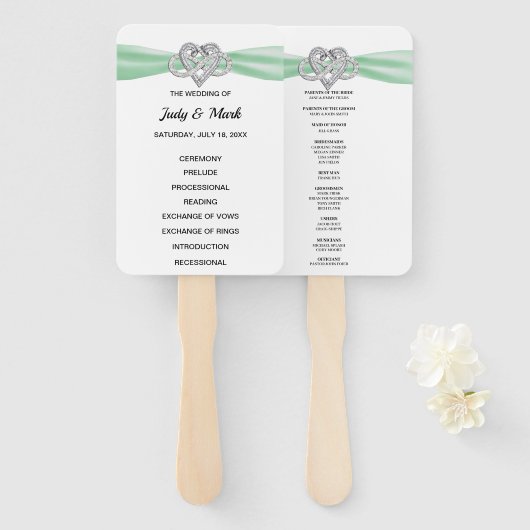 Groene Infinity Hart Trouwprogramma Fans Handwaaier (Voorkant en achterkant)