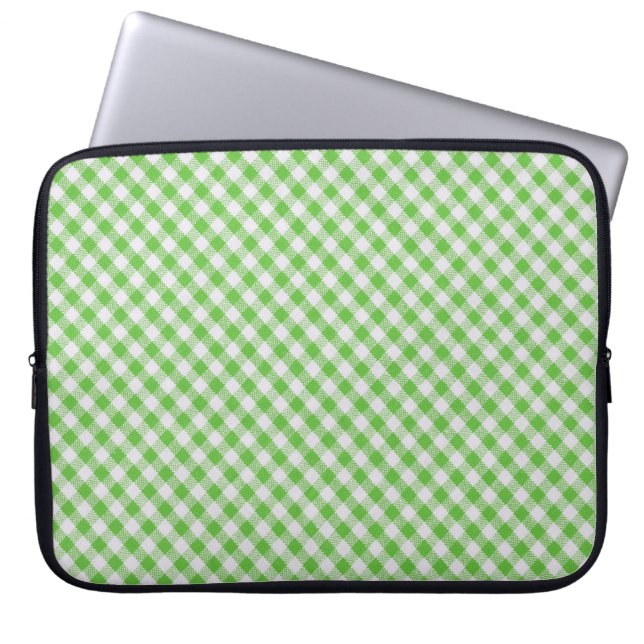 Groene ingecheckte stof closeup, tablecloth textur laptop sleeve (Voorkant)