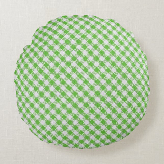 Groene ingecheckte stof closeup, tablecloth textur rond kussen (Voorkant)
