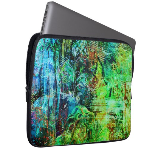 Groene ingewikkelde texturen laptop sleeve (Voorkant Rechts)