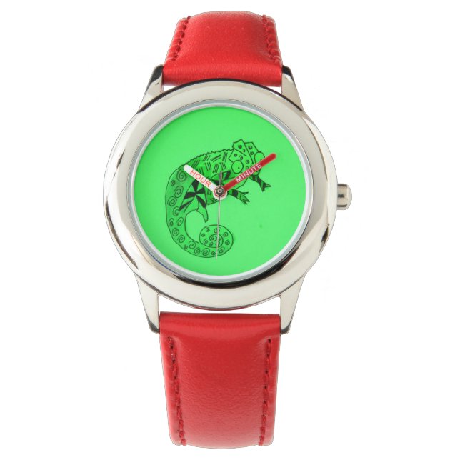 Groene inktkameleon horloge (Voorkant)