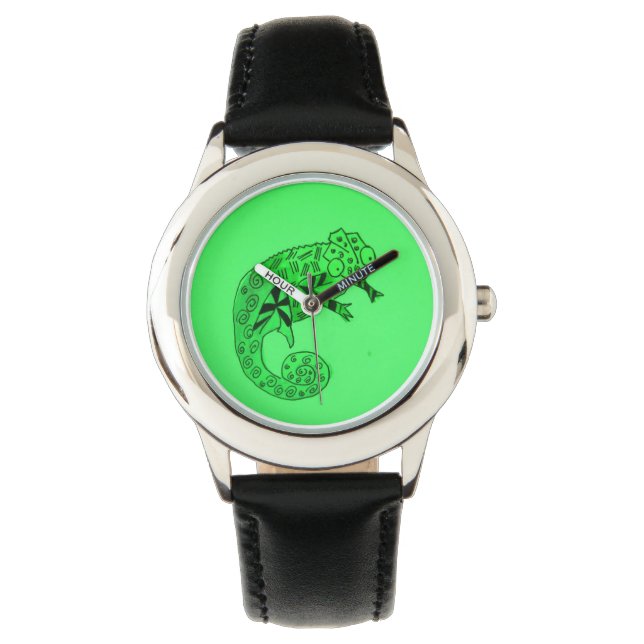 Groene inktkampioen zwart kinder horloge (Voorkant)