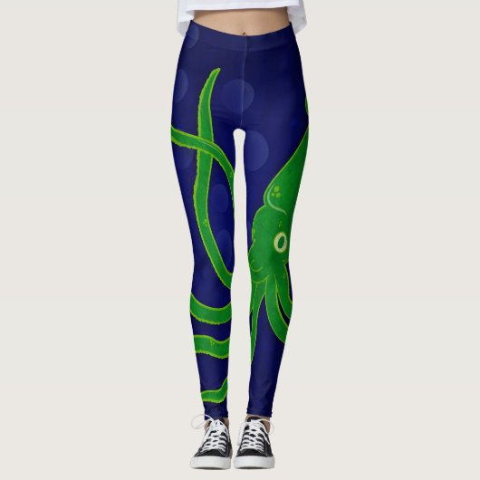 Groene inktvis in de blauwe oceaan leggings (Voorkant)