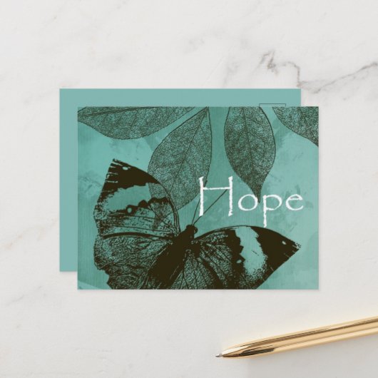 Groene Inspirerende Hoop Vlinder Briefkaart (Voorkant / Achterkant in situ)