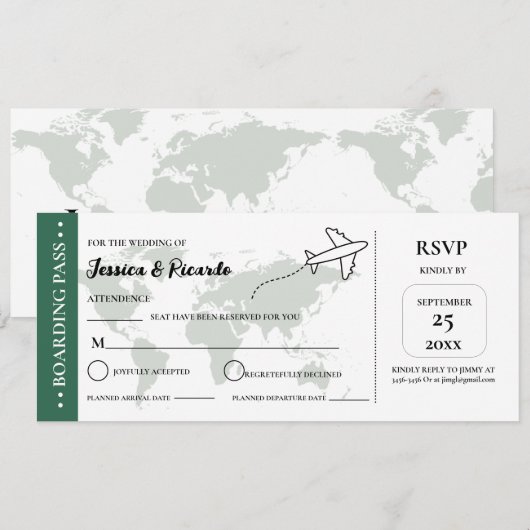 Groene instapkaart bruiloft RSVP-behuizing kaart (Voorkant / Achterkant)