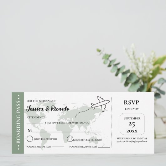 Groene instapkaart bruiloft RSVP-behuizing kaart (Staand voorkant)