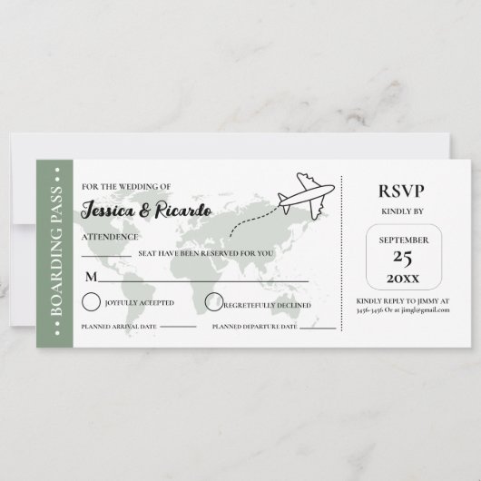 Groene instapkaart bruiloft RSVP-behuizing kaart (Voorkant)