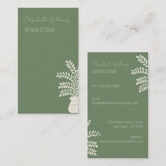Groene interieurontwerper Verticale Visitekaartjes (Voorkant / Achterkant)