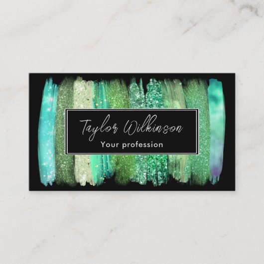 Groene iriserende penseelstreken visitekaartje (Voorkant)