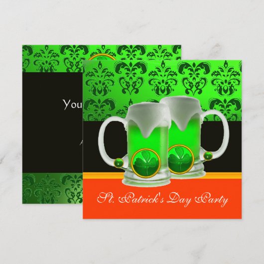 GROENE IRISH BEER GLASSES ST PATRICK'S DAY PARTY KAART (Voorkant / Achterkant)
