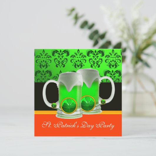 GROENE IRISH BEER GLASSES ST PATRICK'S DAY PARTY KAART (Staand voorkant)