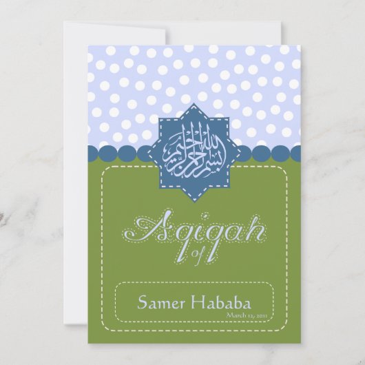 Groene Islam Aqiqah Baby polka dot-uitnodiging Kaart (Voorkant)
