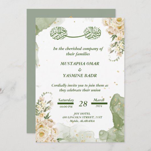 Groene Islamitische bruiloft uitnodiging (Voorkant / Achterkant)