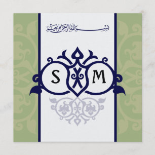 Groene, islamitische trouwuitnodiging katb kitab kaart