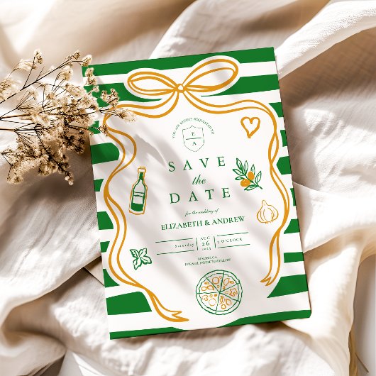 Groene Italiaanse Wedding Food Sketch Save The Date