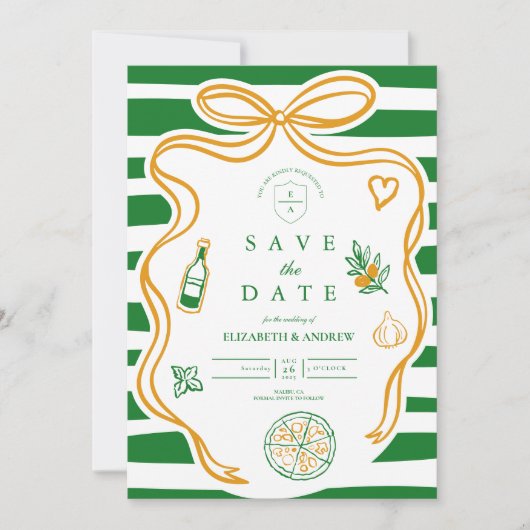 Groene Italiaanse Wedding Food Sketch Save The Date (Voorkant)