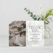 Groene Italië trouwfoto dank u Bedankkaart (Staand voorkant)