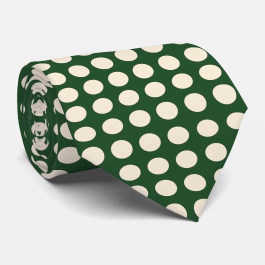 Groene ivoor kleur polka stippen stropdas (Opgerold)