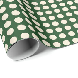 Groene Ivoorkleurige Stippen Cadeaupapier