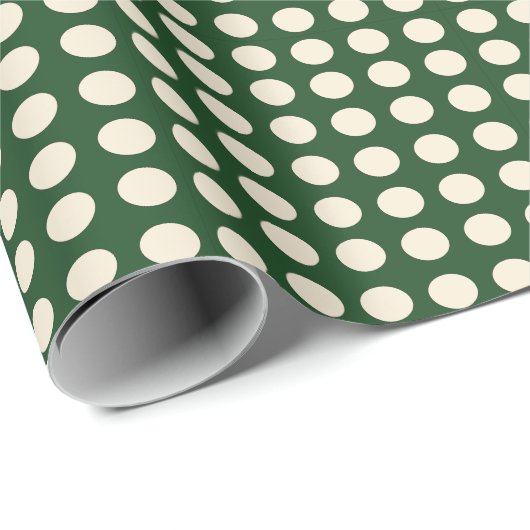Groene Ivoorkleurige Stippen Cadeaupapier (Rol Hoek)
