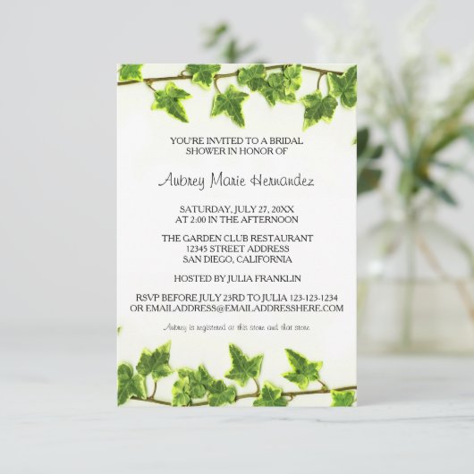 Groene Ivy - 3x5 bruidsdouche uitnodiging (Staand voorkant)