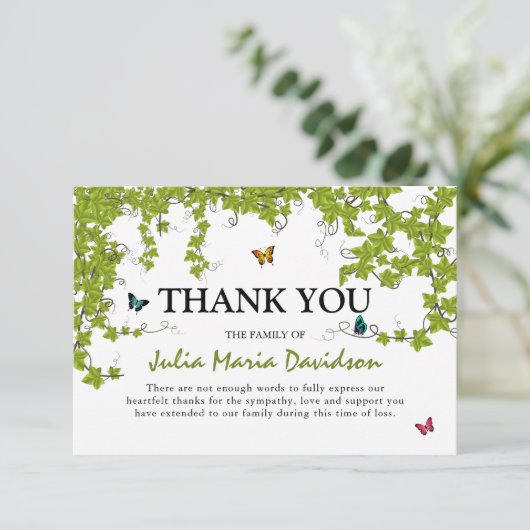 Groene Ivy & Butterflies Sympathie Hartelijk dank (Staand voorkant)
