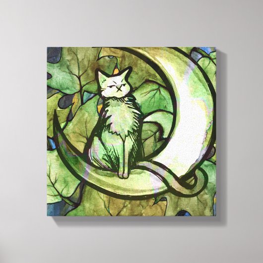Groene Ivy Cat Moon Child Art Luna Cats Canvas Afdruk (Voorkant)